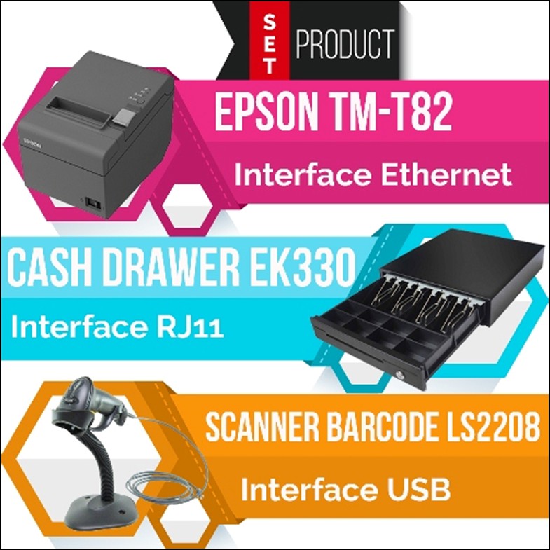 ชุด POS TM-T82(Ethernet Port) + EK330(RJ11) + LS2208(USB)         