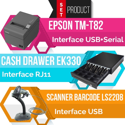 ชุด POS TM-T82(USB+Serial Port) + EK330(RJ11) + LS2208(USB)   